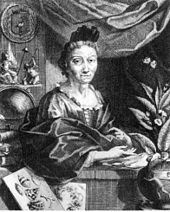 Maria Sibylla in later life, surrounded by her works