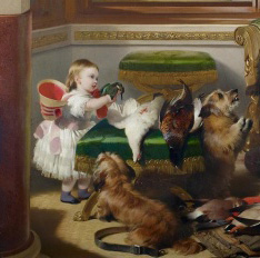 The infant Princess Royal examining a kingfisher, presumably killed by her father