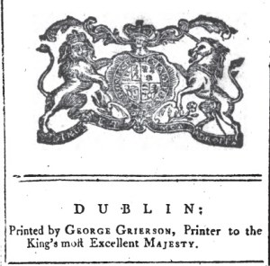 Grierson's colophon as king's printer in Ireland