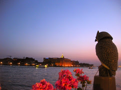 The sunset view towards Molino Stucky, lit up like fairyland
