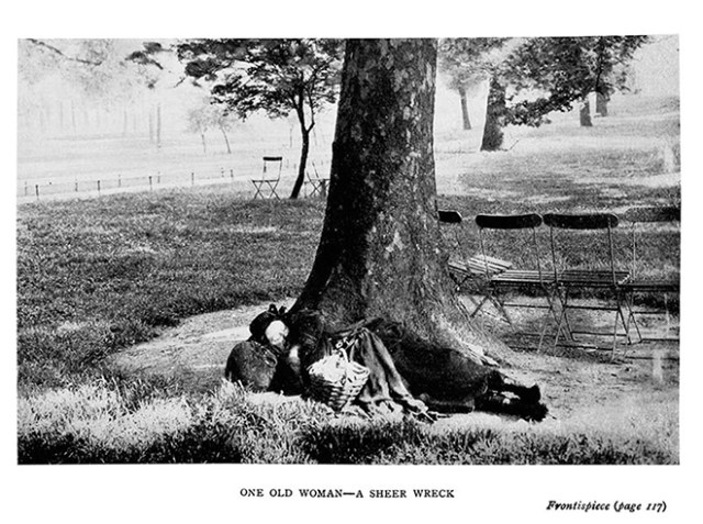 'A sheer wreck': an old woman sleeping rough. The frontispiece to 'The People of the Abyss'.