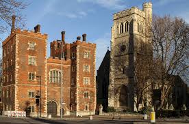 St Mary's church, to the right of the gatehouse of Lambeth Palace, London seat of the archbishops of Canterbury.