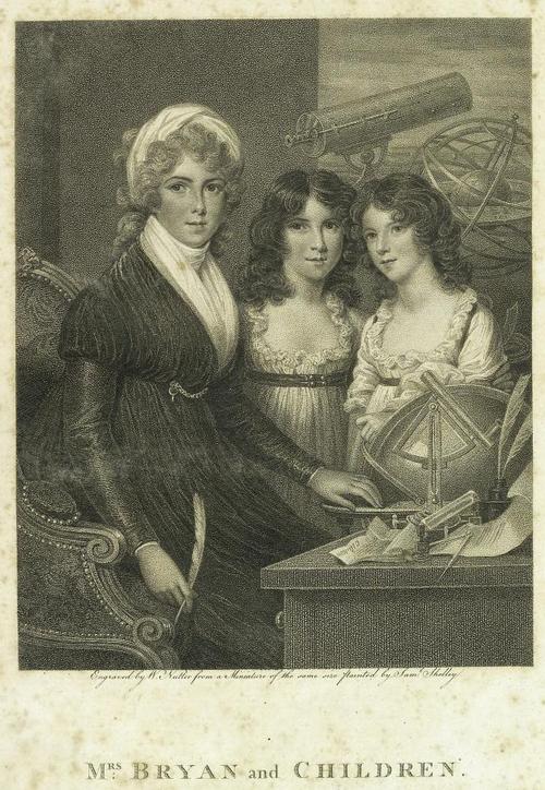 Mrs Bryan imparting astronomy, from the frontispiece to her book.