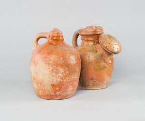 The watering pot with rose on the right dates from the seventeenth century; the thumb pot on the left is Tudor. Both are extraordinarily rare survivors. Credit: the Garden Museum.
