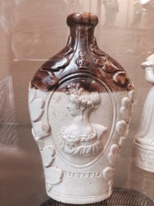Queen Victoria's profile on the side of a flask; her mother, the duchess of Kent, is on the other side.