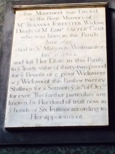 Monument of Mrs Susannah Forrester, from the old church.