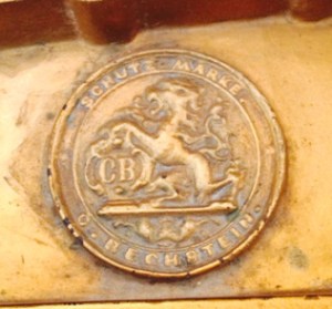 The Bechstein stamp on the iron frame.
