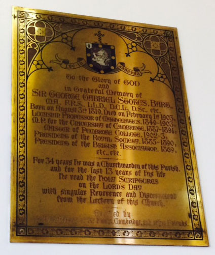 The memorial brass to Stokes in St Paul's church.
