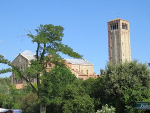 The tower and cathedral of Sta Maria Assunta on Torcello: the tower is at last almost free of its corset of scaffolding.