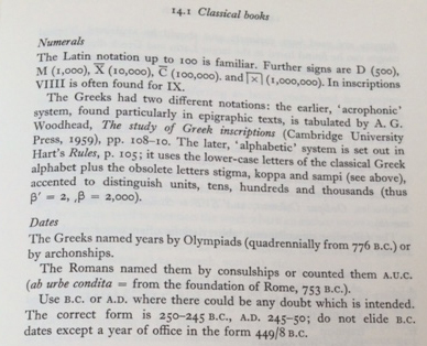 Useful notes on classical date conventions. Note the assumption that Roman numerals up to 100 are familiar...
