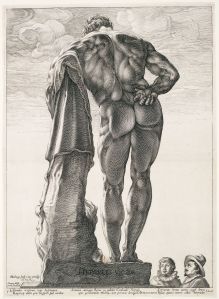 Goltzius's engraving of the Farnese Hercules, with admirers.