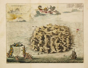 Map of St Helena by the Dutch cartographer Pieter van der Aa (1659–1733).