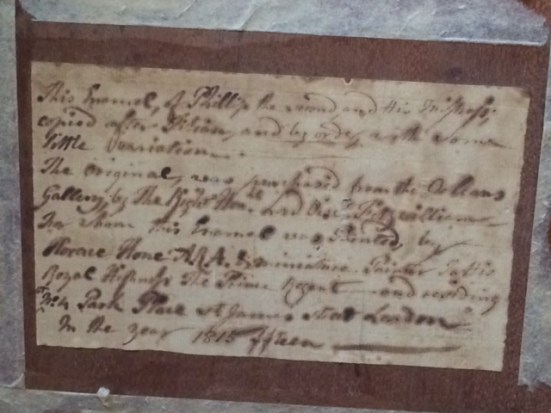 The label on the back of Hone's enamel copy.