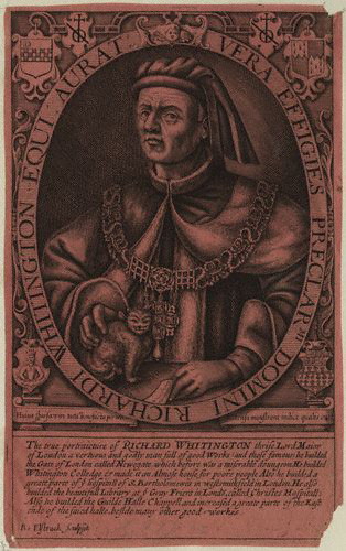 An early 17th-century print of Whittington, with cat.