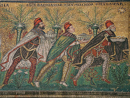 These three kings bearing gifts in the church of Sant' Apollinare Nuovo in Ravenna have Persian caps and leggings.