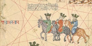 The three kings on their journey, from the Catalan Atlas (Bibliothèque Nationale, Paris).