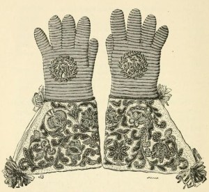 A nineteenth-century drawing of a pair of gloves formerly owned by Louis XIII.