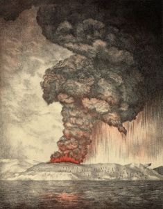 A lithograph of c. 1888 illustrating the eruption of Krakatoa.