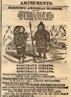 Barnum's advertisement for the 'Esquimaux Indians'.