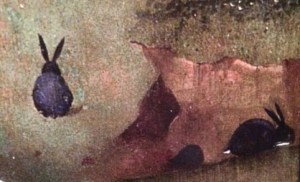 At the newly created Eve's feet, rabbits (endearingly translated 'bunnies' in the caption) symbolise fertility.