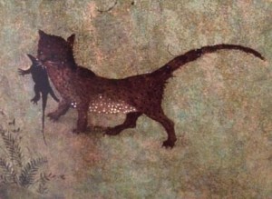 In the 'Paradise' wing of the 'Garden of Earthly Delights', a cat deals with some vermin.