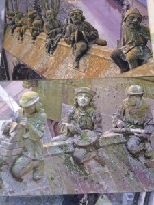 The gargoyles on the cathedral roof.