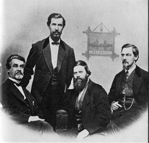 This 1870 image of Hall (third from left) is the only known photograph. It does resemble engravings of him which appear in earlier books.