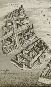 This 1650 map shows the location of Sant' Eufemia on Giudecca, and the now destroyed church of SS Biagio and Cataldo.