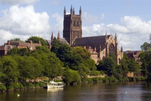 Worcester cathedral on the River Severn.