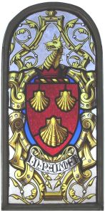 The Palmer coat of arms (the scallop shells referring back to the medieval pilgrimage to the shrine of St James at Compostela) in Palmer House, Great Torrington.