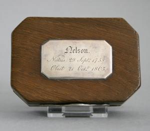 The top of the box, with silver plate giving the birth and death dates of Nelson. (Credit: The Fitzwilliam Museum)