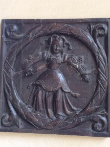 Two wooden panels, now inserted in the wall of the south side-chapel.