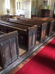Wooden pews in the church ...