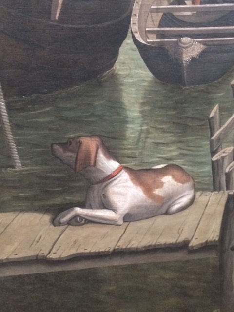 The dog on the gangplank, from the recent restored 'Arrival of the Pilgrims in Cologne'.