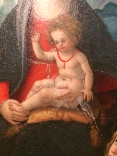 Massive legs (looking as though they have come from a different child) and massive hair, by Bartolommeo Ramenghi (1484–1542) at the Fitzwilliam Museum, Cambridge.
