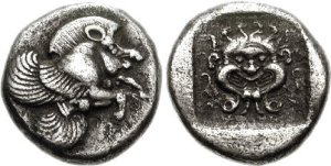 Another coin from Clazomenae, where the flying pig has a gorgon on the reverse.