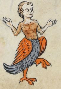 A medieval harpy, looking quite jolly.