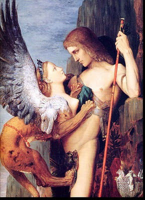 'Oedipus and the Sphinx', the latter defying gravity, by the Symbolist Gustave Moreau ( ).