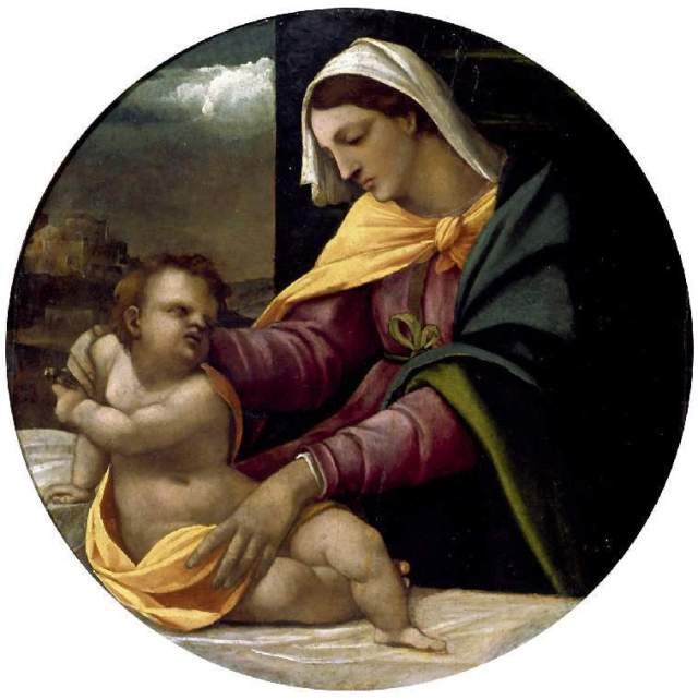 Madonna and child by Sebastiano del Piombo, in the Fitzwilliam Museum, Cambridge. Again, disproportionately long, fat, thighs ...