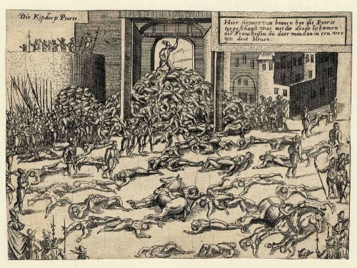 Comtemporary print of the sack of Antwerp, in which as many as 7,000 people may have died.