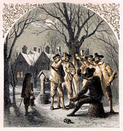 A Victorian image of seventeenth-century wassailing among the apple trees.