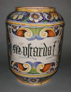 This Venetian jar contained mostarda, either mustard or (more likely from the size) pickled fruits.