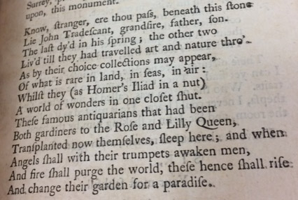 The epitaph on the tomb, transcribed from John Aubrey's History of Surrey.