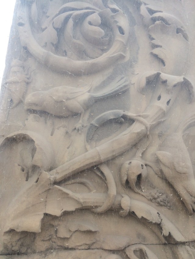 A bird, with a grasshopper (only slightly smaller) to the left.